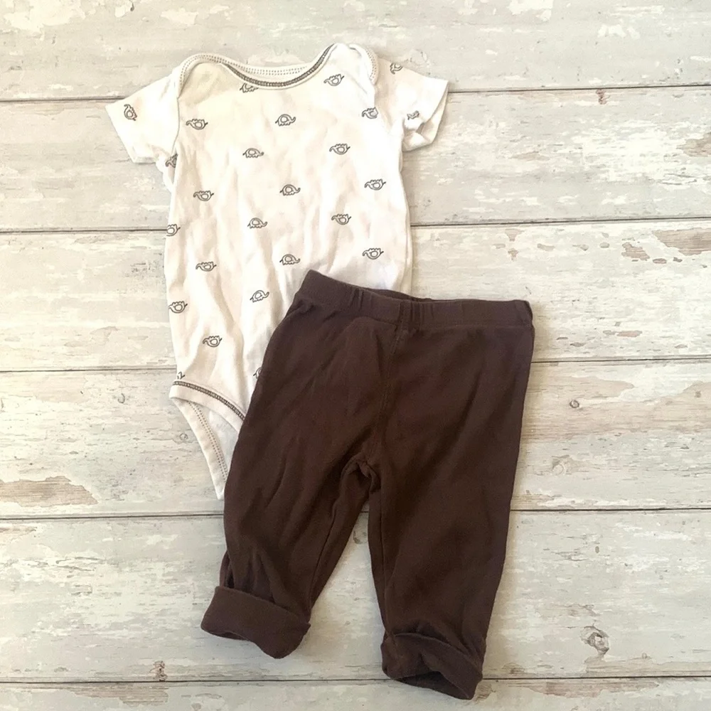 Carters 3m Baby Boy Outfit White Elephant Bodysuit Brown Joggers Pants Set